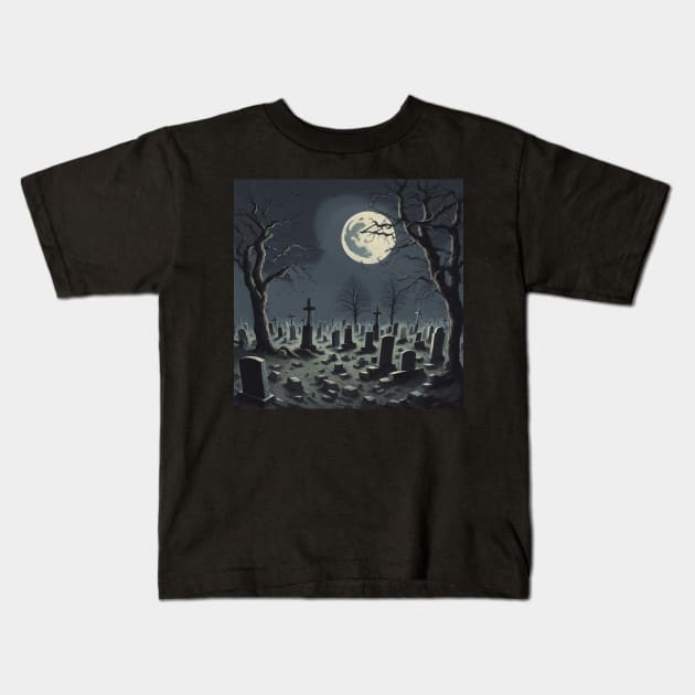 Graveyard At Night Kids T-Shirt by Haunted History Chronicles